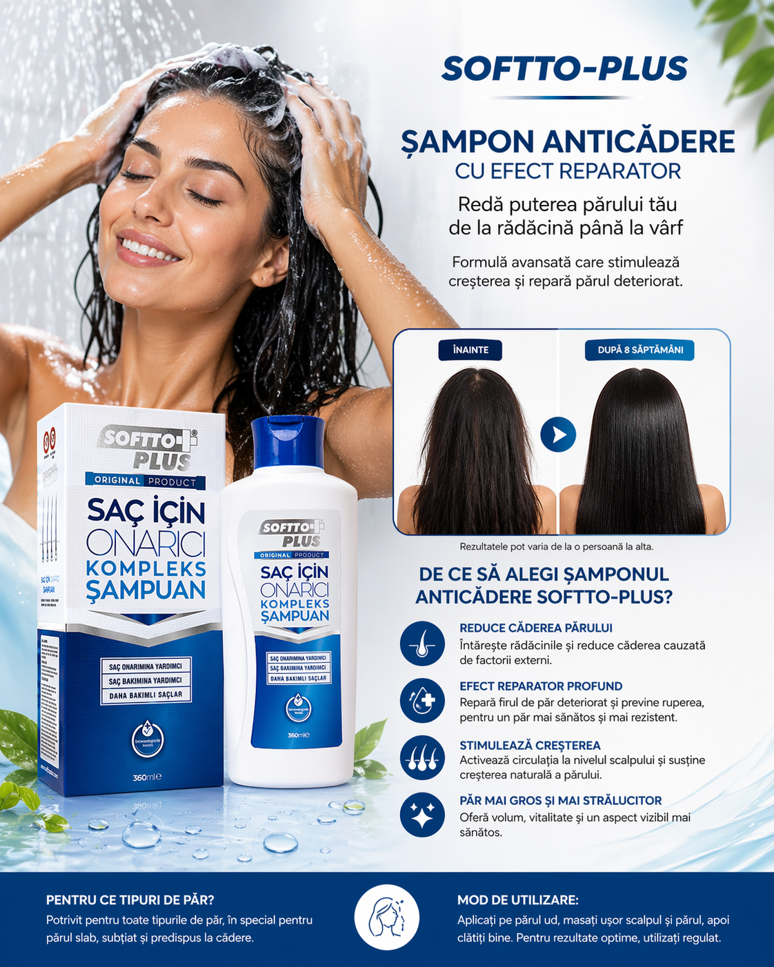 Șampon anticadere pentru un păr cu aspect mai gros, puternic și strălucitor ⠋
