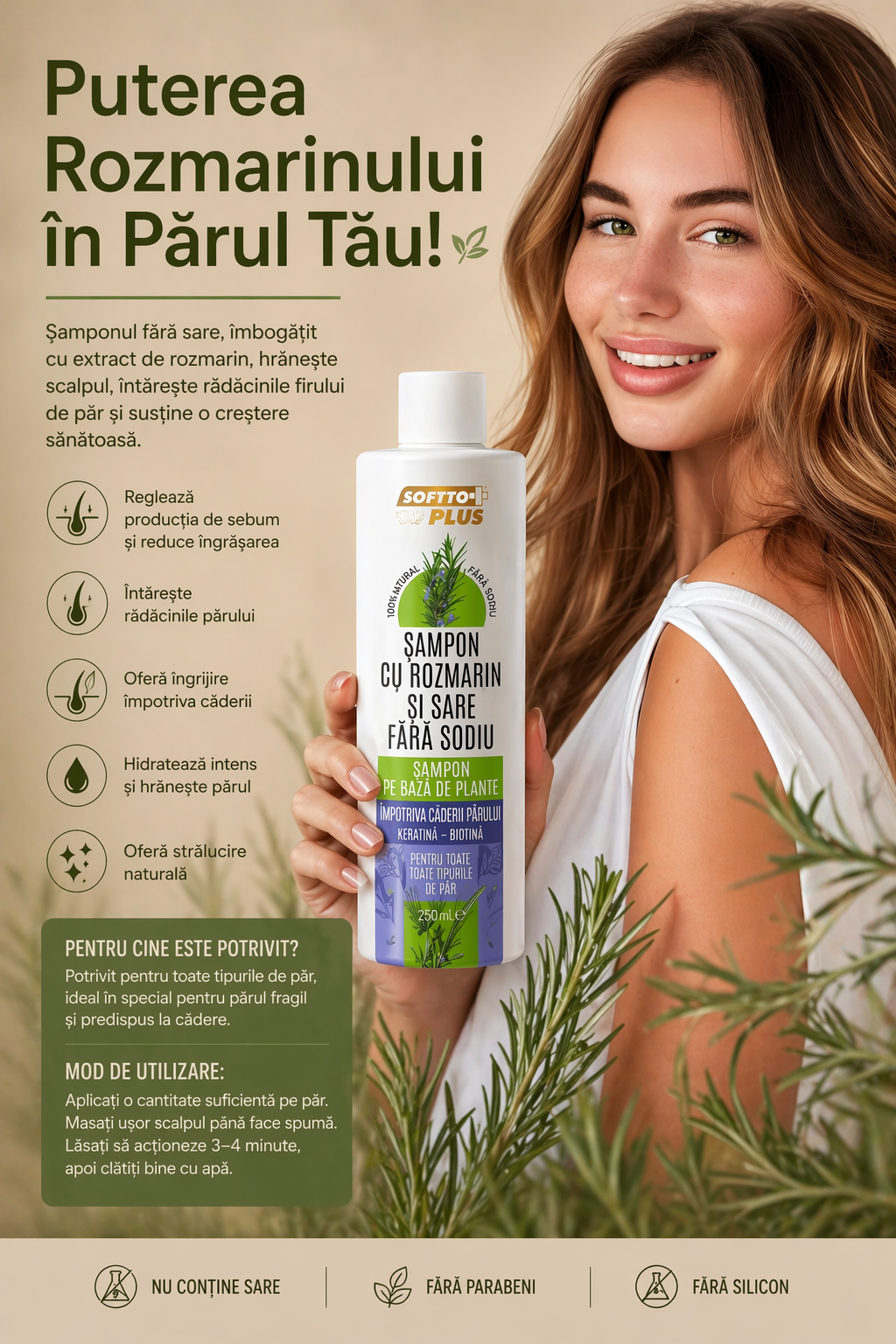 Șampon fără sare cu biotină și keratină pentru păr fragil și sensibil