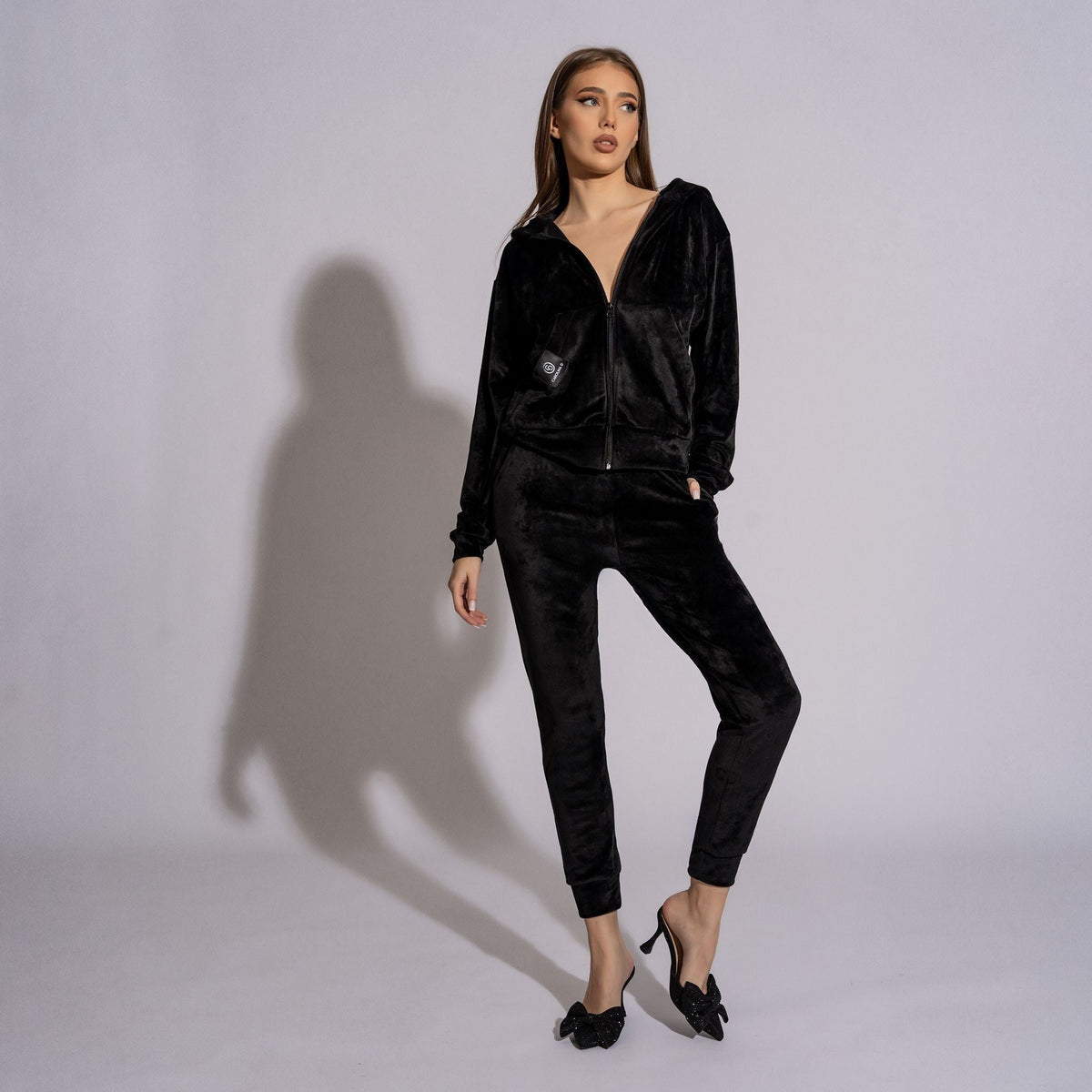Trening damă negru din catifea elastică premium, regular fit