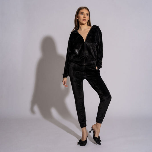 Trening damă negru din catifea elastică premium, regular fit
